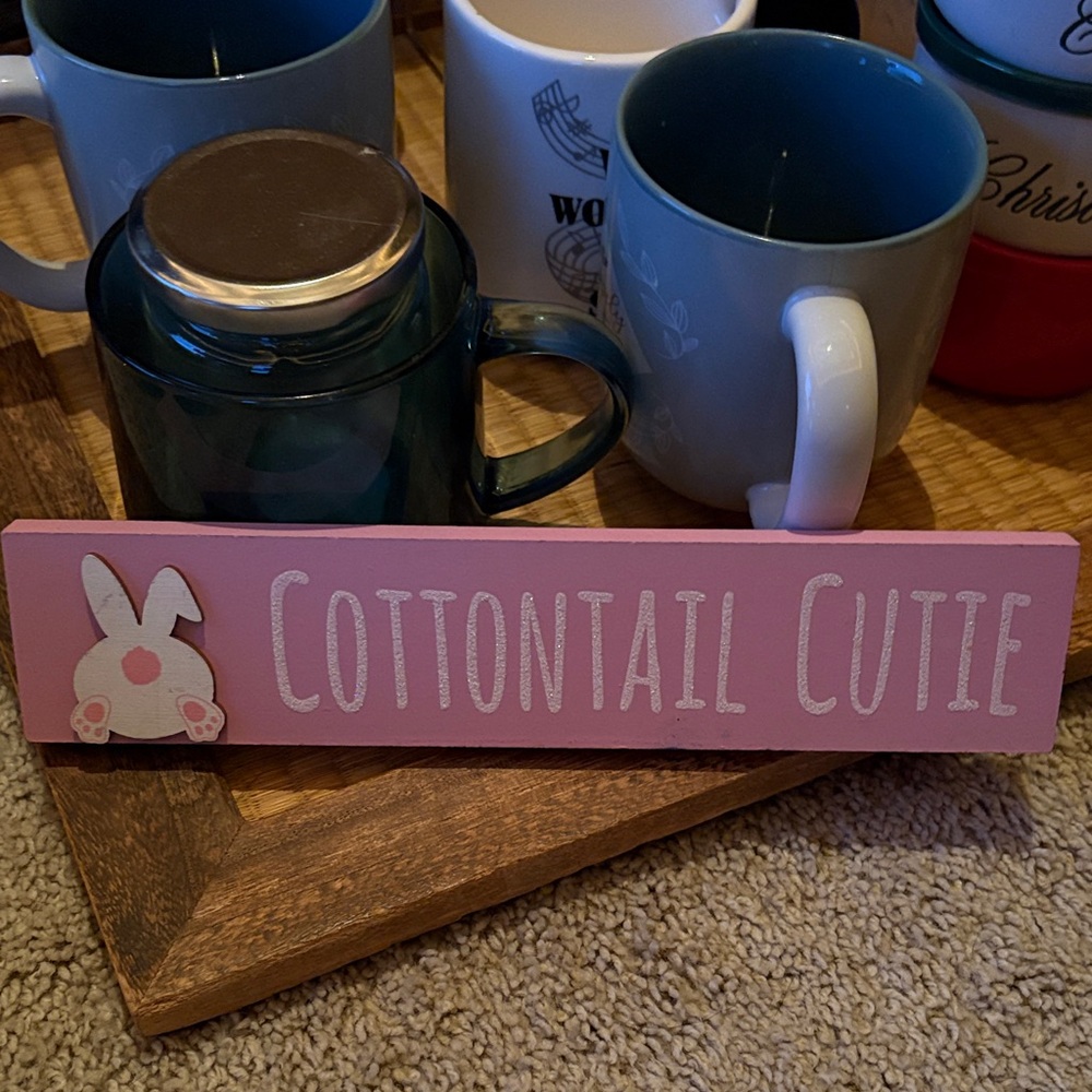 🆕EASTER THEMED: 🐇 Glitter Cottontail Cutie Pink Wooden Sign